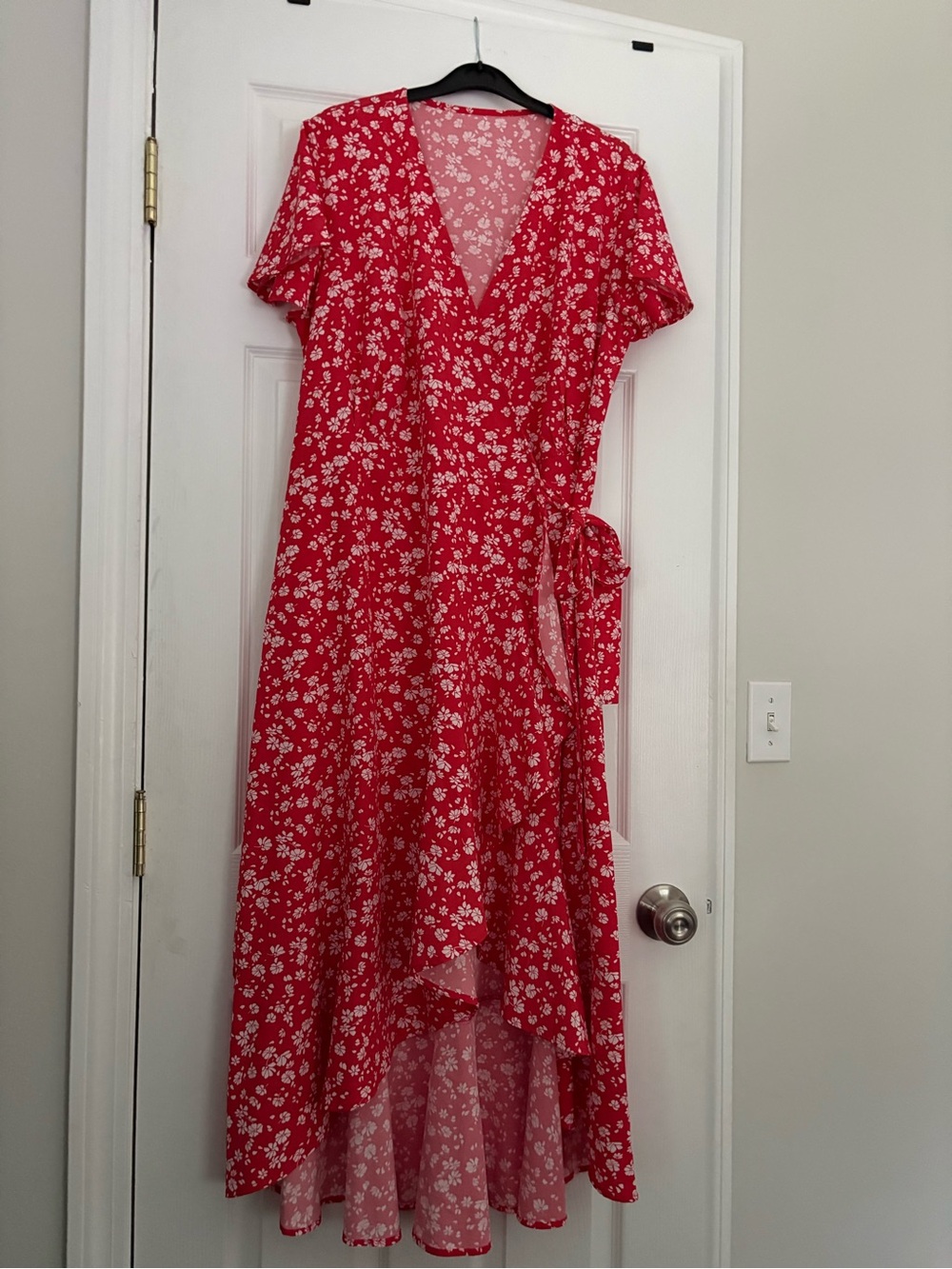 Red Floral Wrap Midi Dress - Women